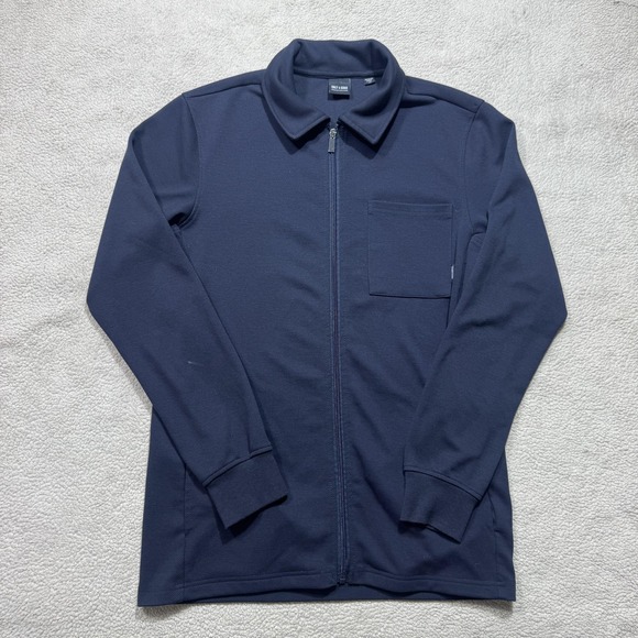 ONLY & SONS Other - Only & Sons Overshirt Mens Large Navy Blue Full Zip Collar Pocket Stretch Casual